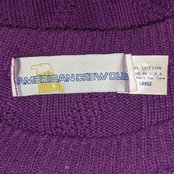 VTG American Crew Club Sweater - Purple with Pattern - Made in USA - 100% Cotton - Picture 10 of 11